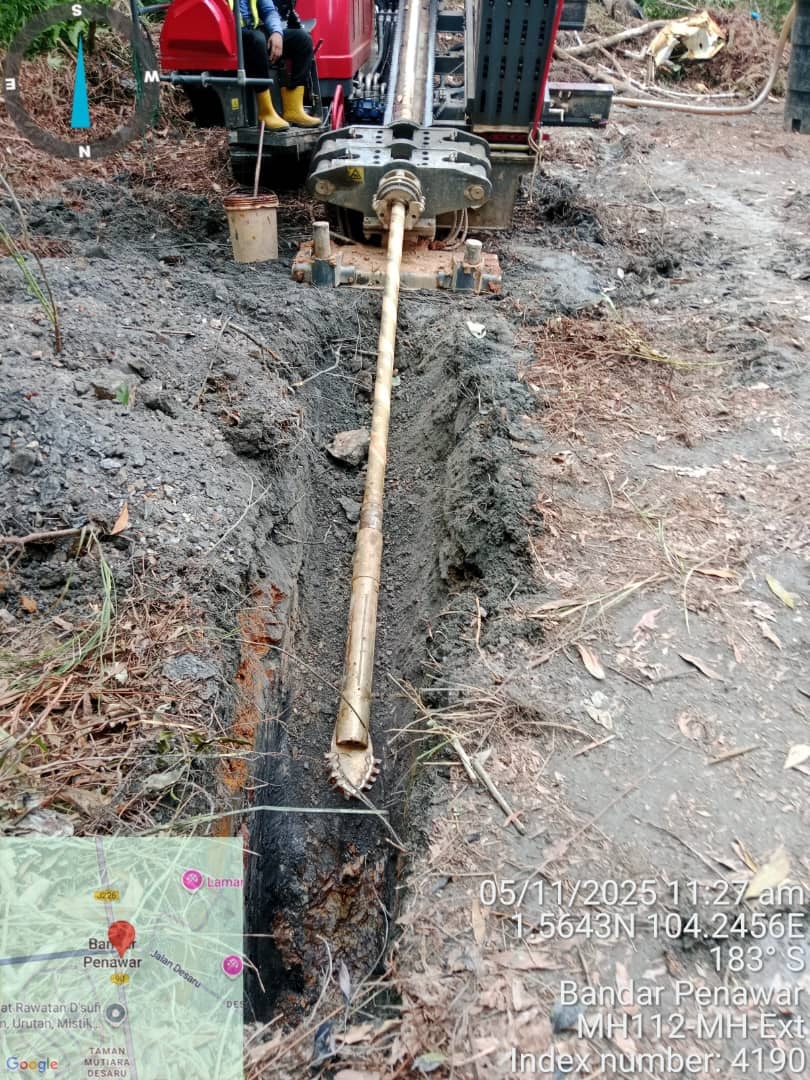 HDD rig and drilling works at the Bandar Penawar fibre infrastructure site