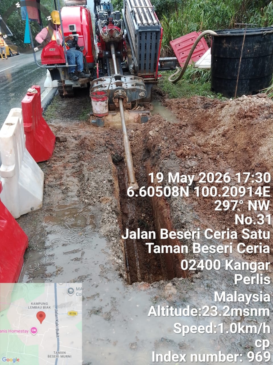 HDD rig operating at Jalan Beseri Ceria Satu, Taman Beseri Ceria, Kangar, Perlis.