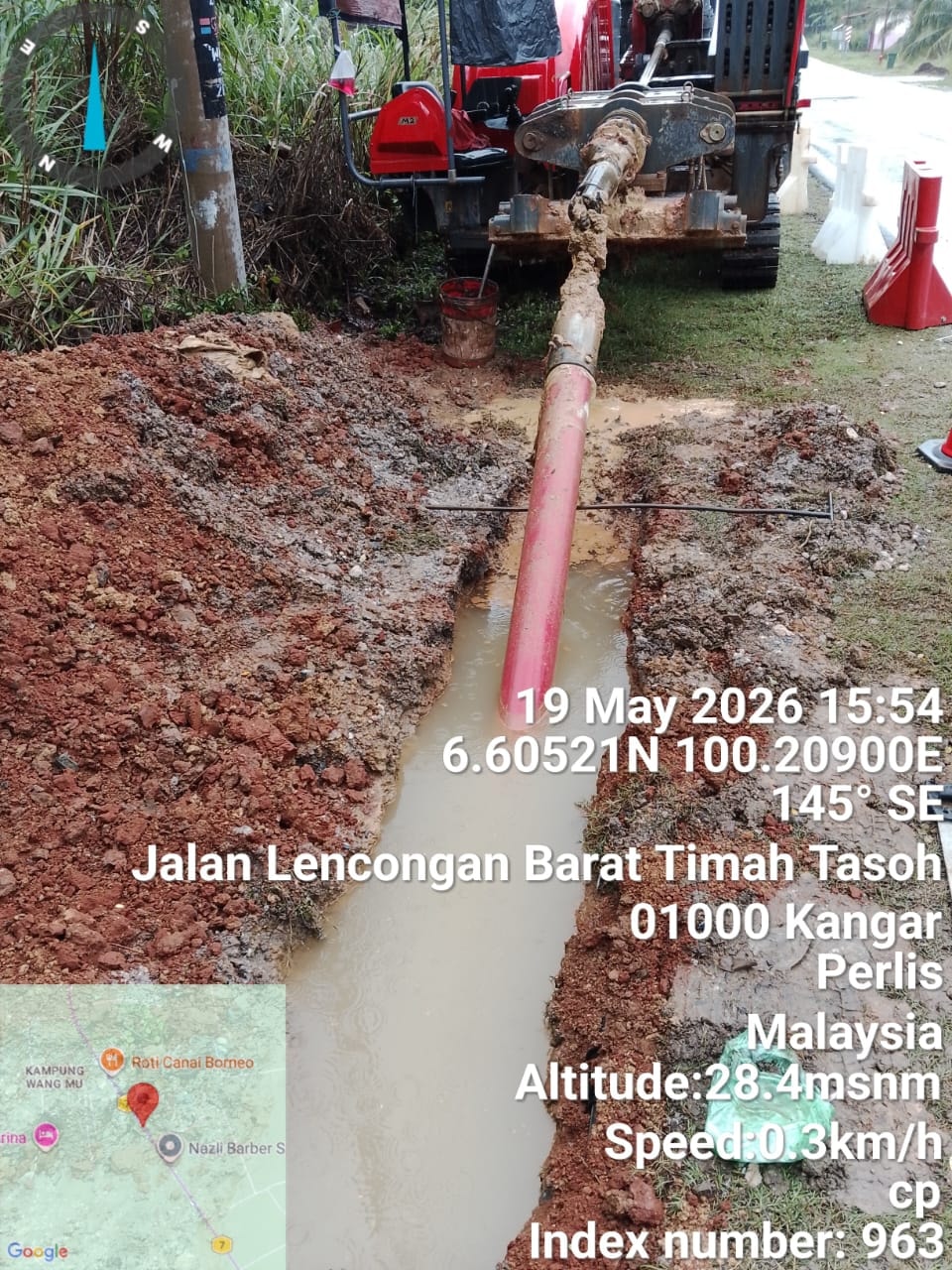 HDD rig and pipe installation at Jalan Lencongan Barat Timah Tasoh, Kangar, Perlis.