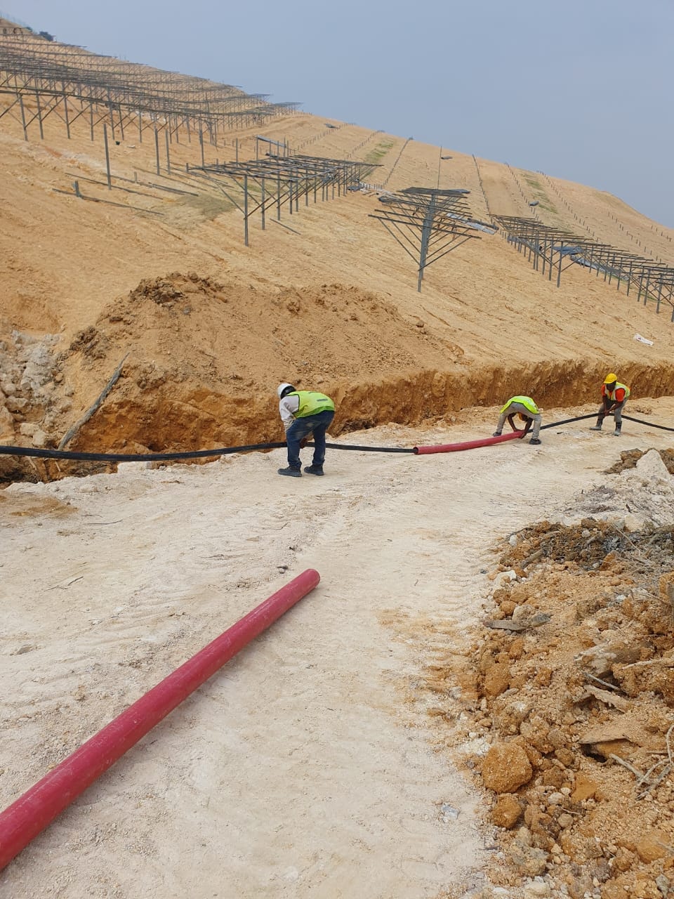 Trenching and cabling works at a solar farm in Senawang